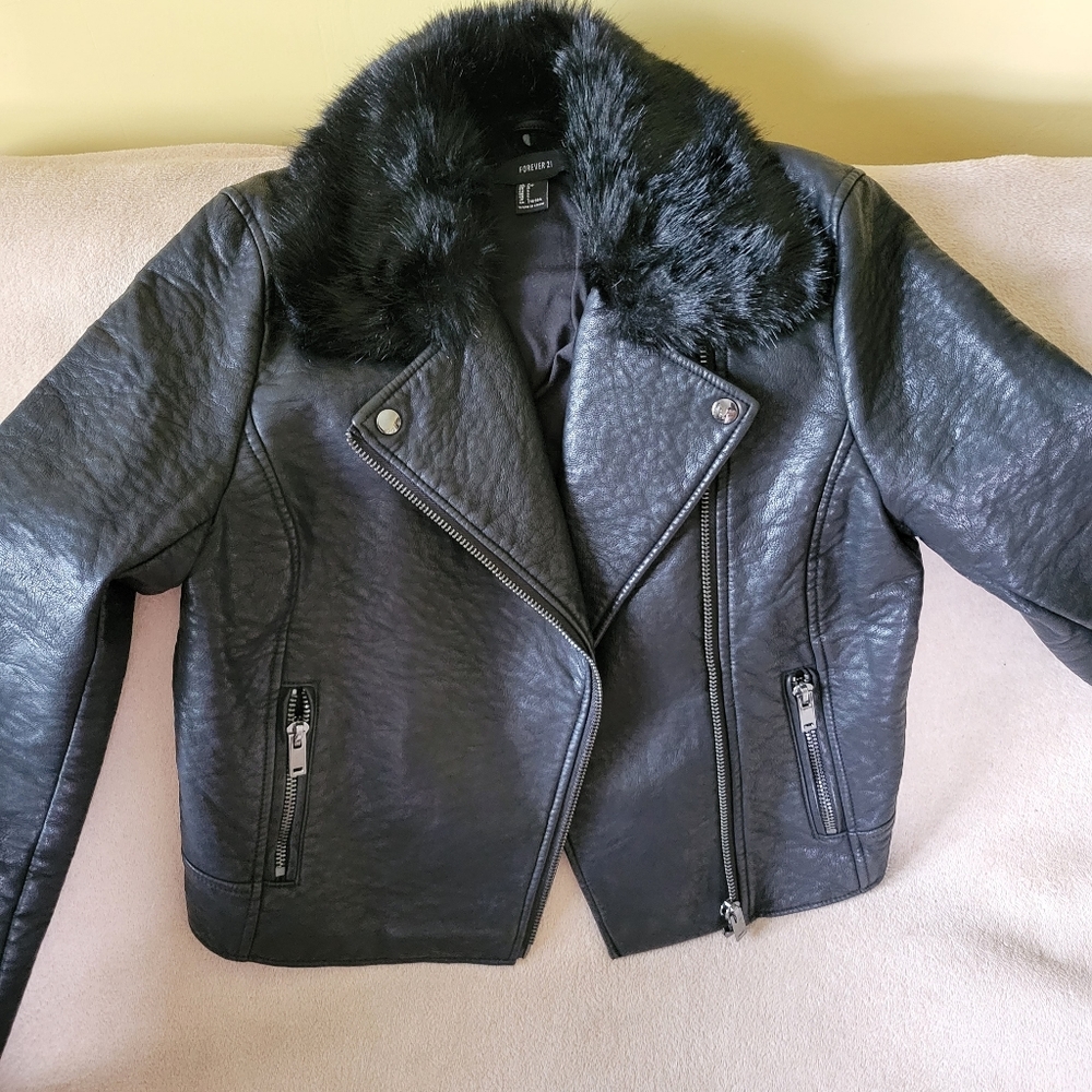 Forever 21 Motorcycle style Faux fur jacket